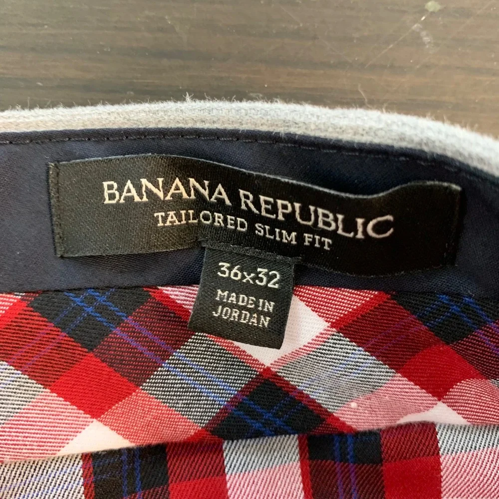 Banana Republic Mens Tailored Slim‎ Fit Grey Heather Trousers 36x32 (36x30.5)